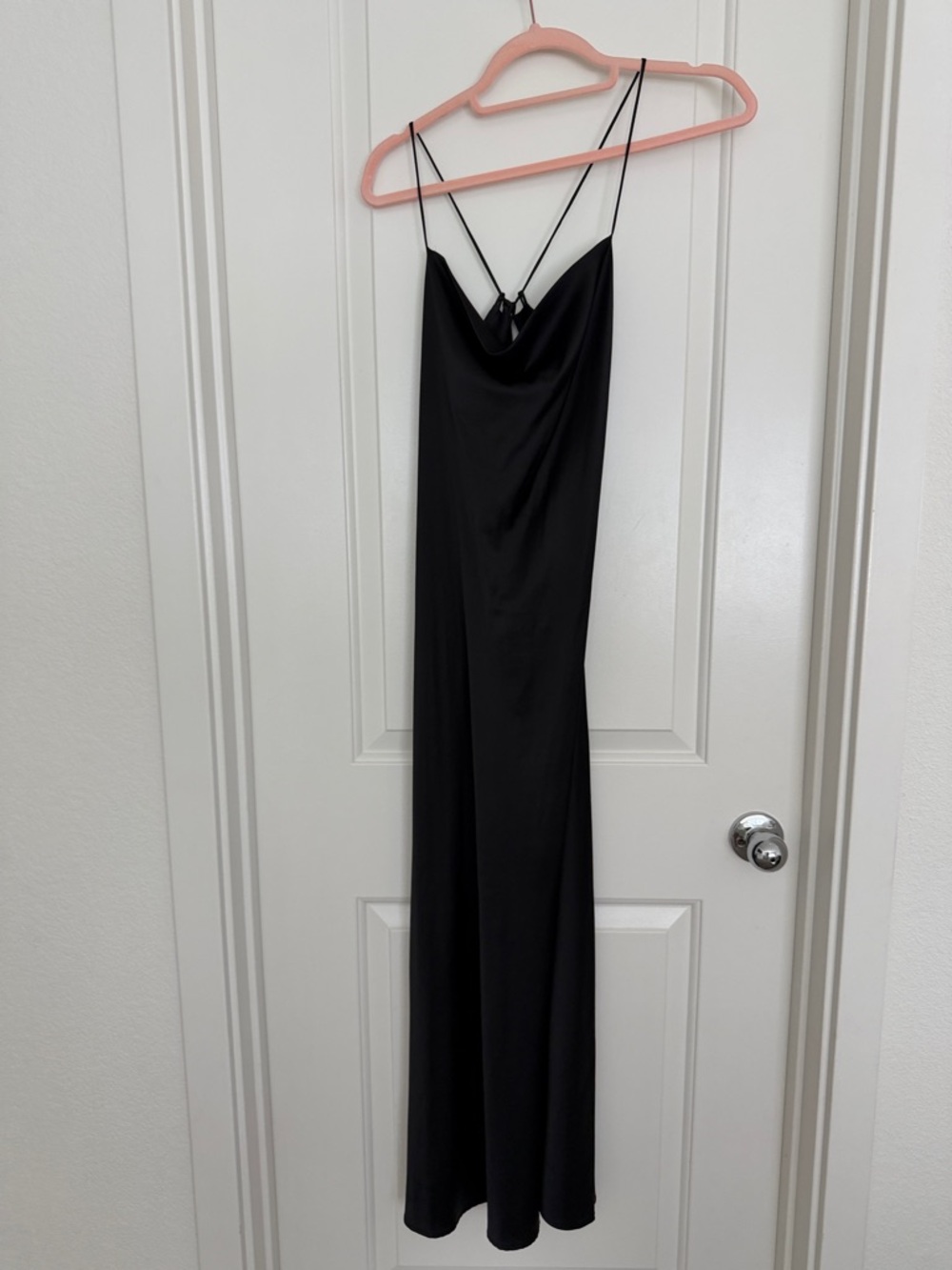 Sleek Black Slip Maxi Dress with Cowl Neck